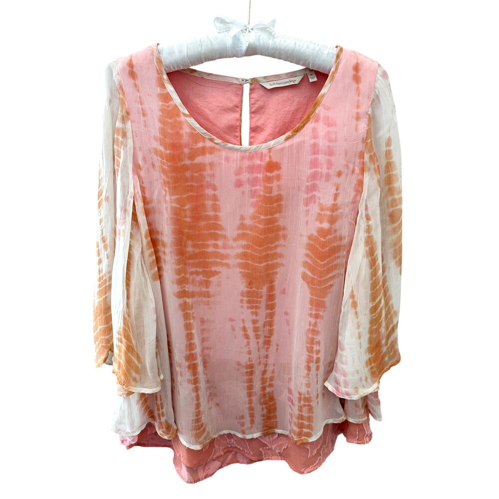 SOFT SURROUNDINGS | Pink Tie Dye Layered Tunic Top Boho Resortwear | Medium